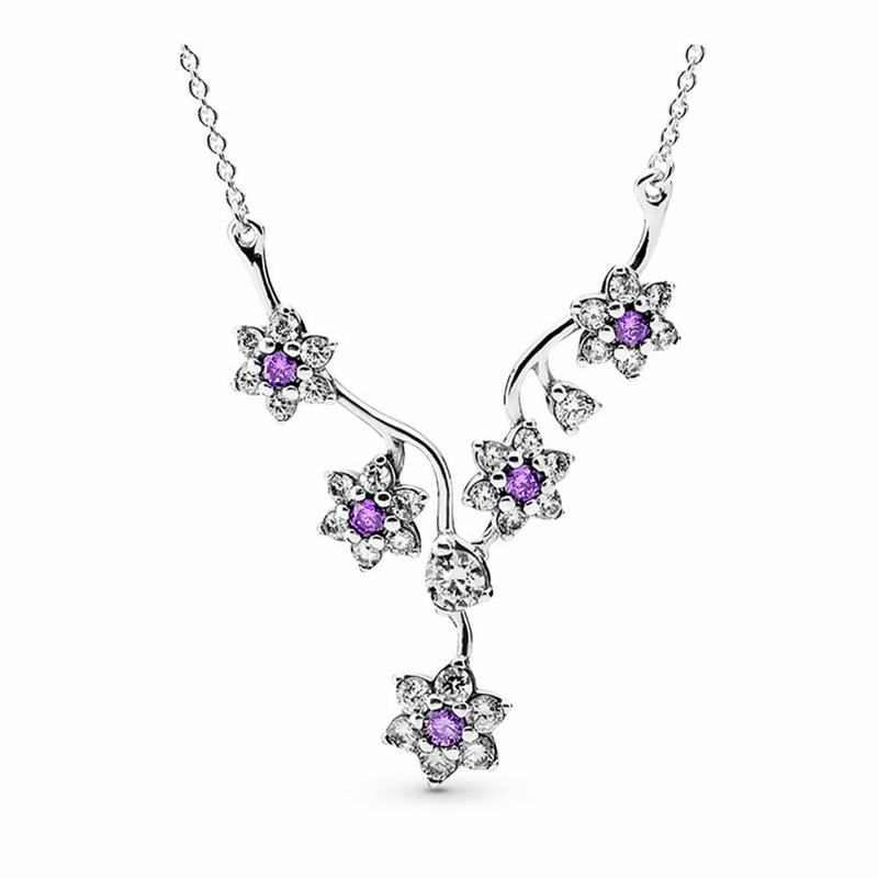 Pandora Forget Me Not Necklace - Sterling Silver/Purple/Cubic Zirconia - Canada | EN7157QO